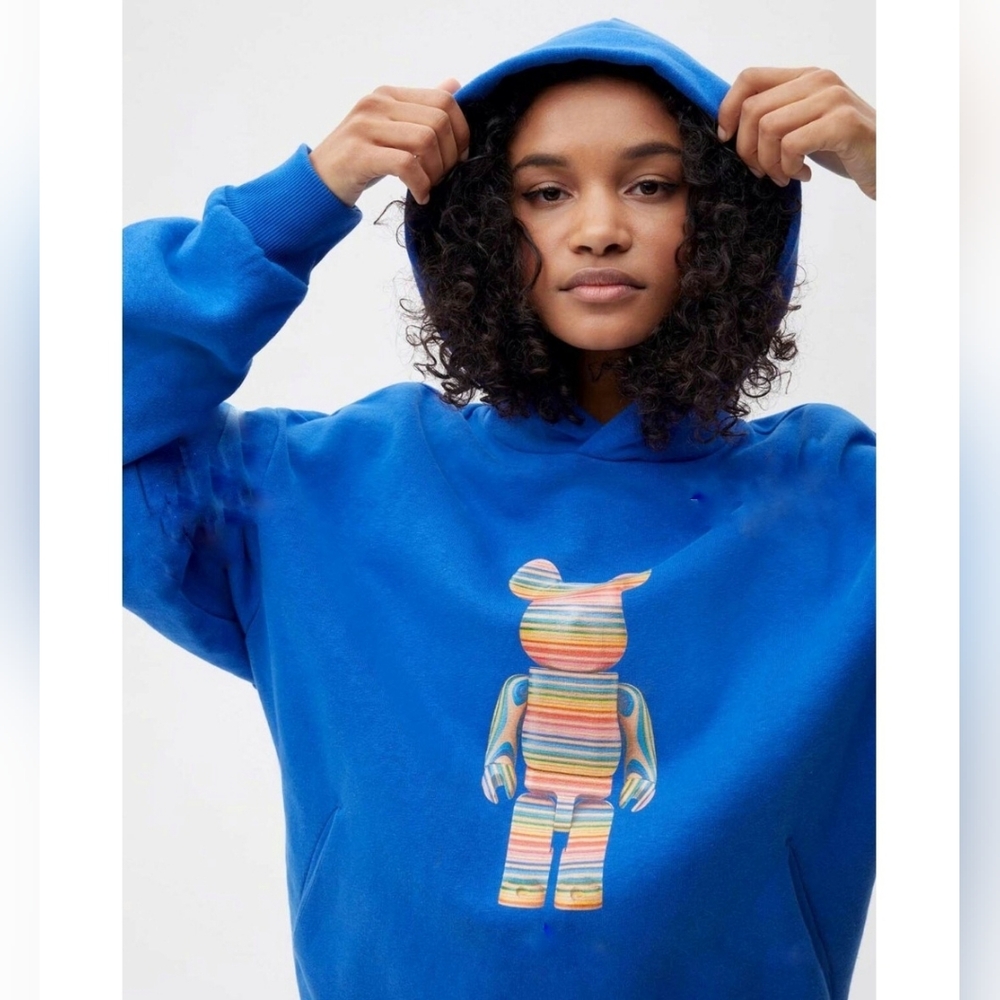 Pangaia X Haroshi BE@RBRICK Recycled Cotton Hoodie Cobalt Blue Unisex - Picture 4 of 13